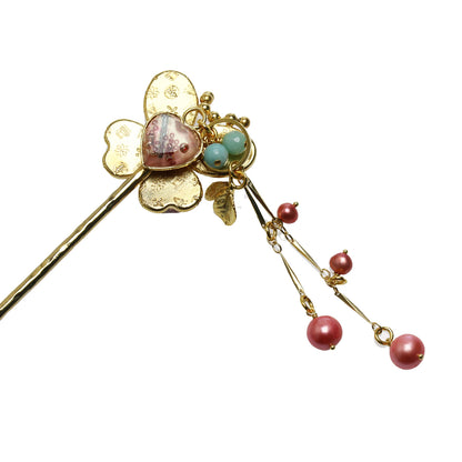 かんざし ピンク 蝶 24k 淡水パール TAMARUSAN