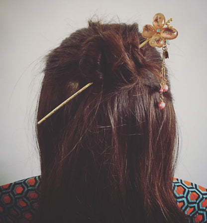 かんざし ピンク 蝶 24k 淡水パール TAMARUSAN