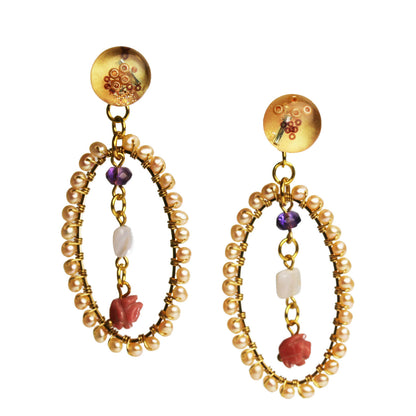 フープピアス ピンク 淡水パール 金 TAMARUSAN