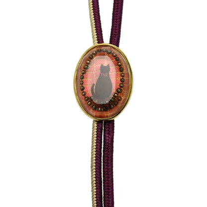 組紐ループタイ 猫 正絹 オレンジ 24k TAMARUSAN