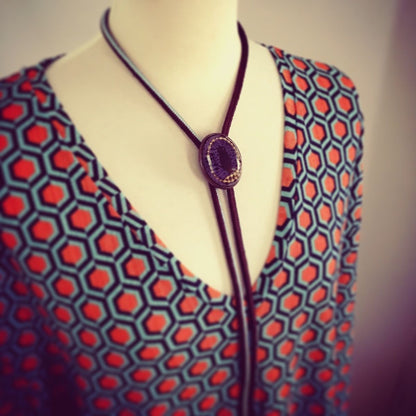 組紐ループタイ 正絹 ふくろう 紫 TAMARUSAN