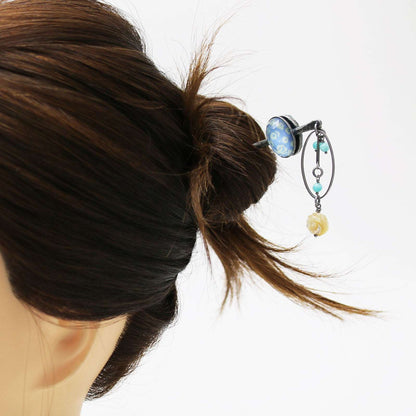 かんざし 一本挿し 水色 鹿の子 シェル バラ TAMARUSAN