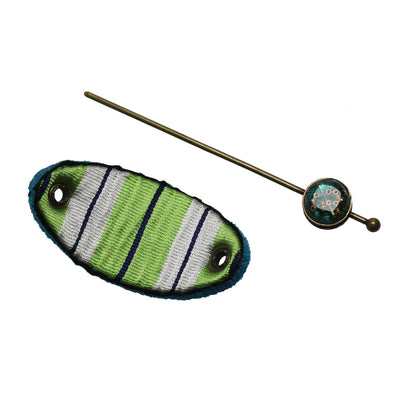 かんざしバレッタ マジェステ シルク 緑 鹿の子 TAMARUSAN