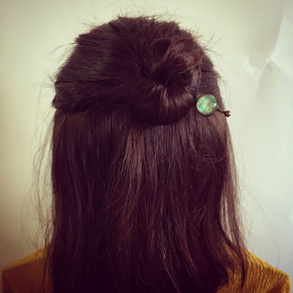 かんざしバレッタ マジェステ シルク 緑 鹿の子 TAMARUSAN