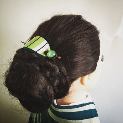 かんざしバレッタ マジェステ シルク 緑 鹿の子 TAMARUSAN