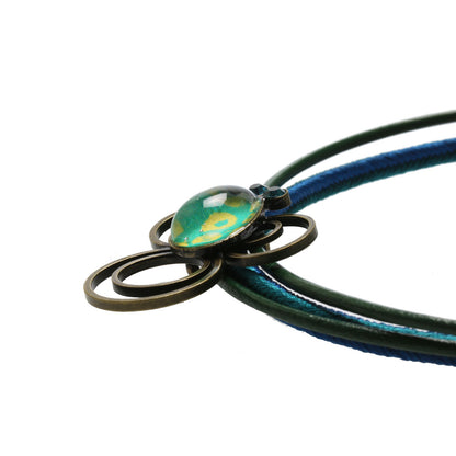 組紐チョーカー 革紐 鹿の子 ミツバチ グリーン TAMARUSAN