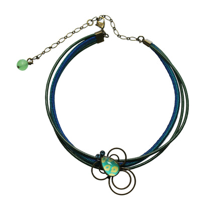 組紐チョーカー 革紐 鹿の子 ミツバチ グリーン TAMARUSAN