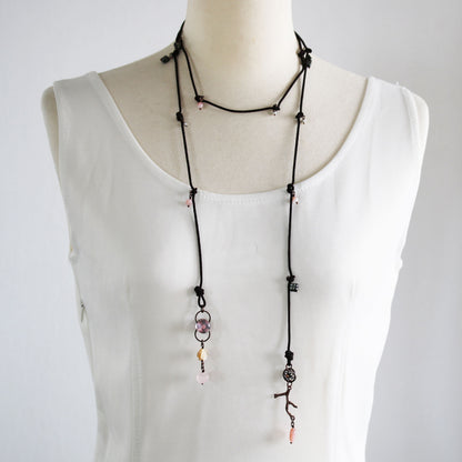 ラリエット ピンク ロングネックレス リボン TAMARUSAN