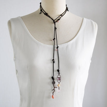 ラリエット ピンク ロングネックレス リボン TAMARUSAN