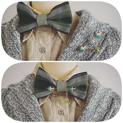 蝶ネクタイ ボタンカバー  畳のヘリ 緑 ハットピン ペリドット TAMARUSAN