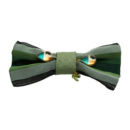 蝶ネクタイ ボタンカバー  畳のヘリ 緑 ハットピン ペリドット TAMARUSAN