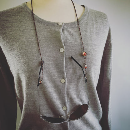 眼鏡チェーン カニ 赤 アシンメトリー