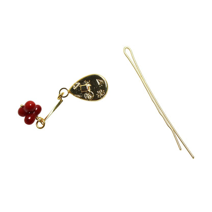 ヘアピン 赤 24金 サンゴ カニ 高級ヘアピン