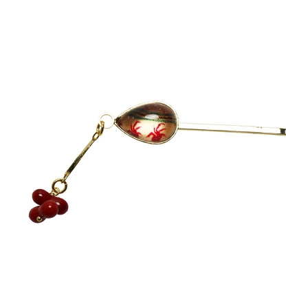 ヘアピン 赤 24金 サンゴ カニ 高級ヘアピン