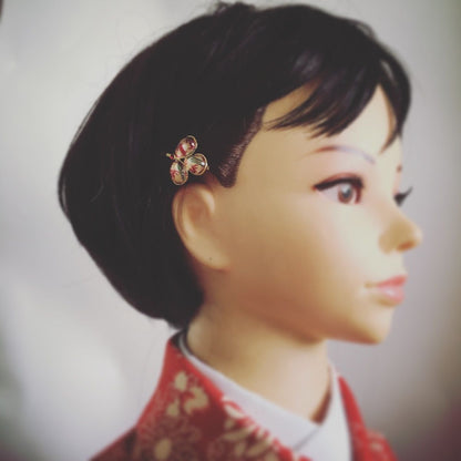 金 ヘアピン カニ 赤 葉っぱ 飾り取り外し可能 TAMARUSAN