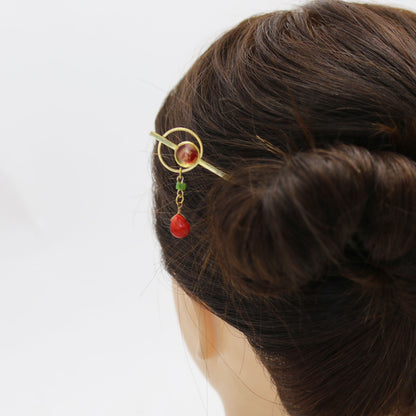 ミニかんざし カニ 珊瑚 赤 24金 TAMARUSAN