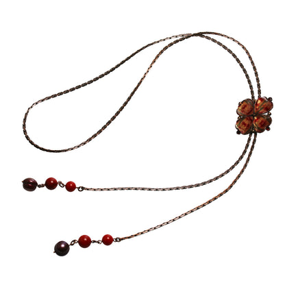 チェーンループタイ カニ 赤 珊瑚 アンティーク調 TAMARUSAN