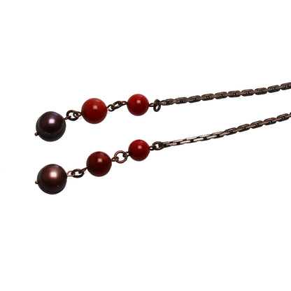 チェーンループタイ カニ 赤 珊瑚 アンティーク調 TAMARUSAN