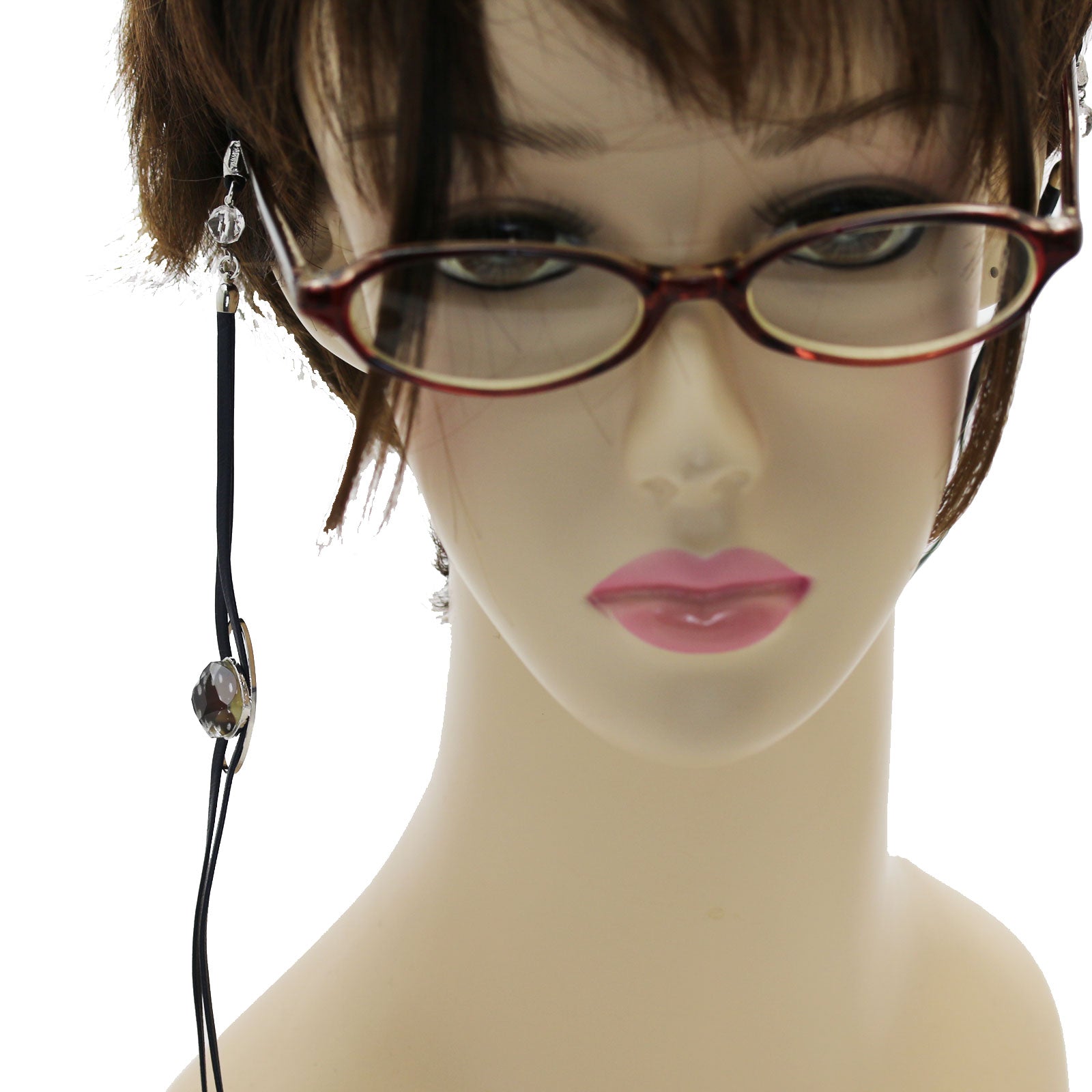 2連 眼鏡コード 黒革紐 男女兼用 軽量 水晶 黒 TAMARUSAN