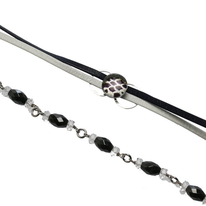 眼鏡チェーン 紺 白 革紐 磁気ヘマタイト 男女兼用 眼鏡ストラップ・チェーン