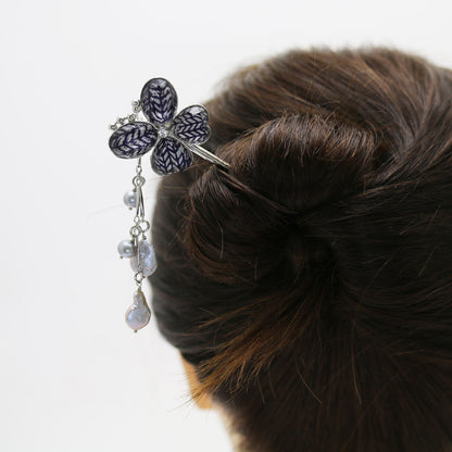 蝶 かんざし ヘリンボーン 紺 TAMARUSAN