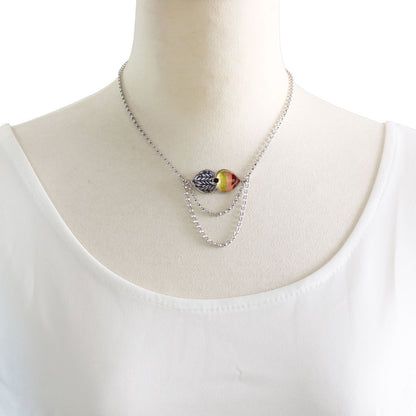 ネックレス 虹 ヘリンボーン 銀色 マルチカラー ネックレス