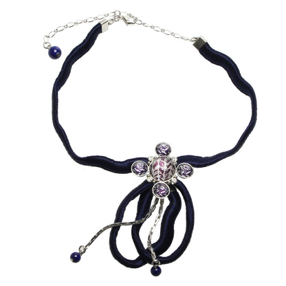 リボンチョーカー 紺色 銀 ラピスラズリ TAMARUSAN