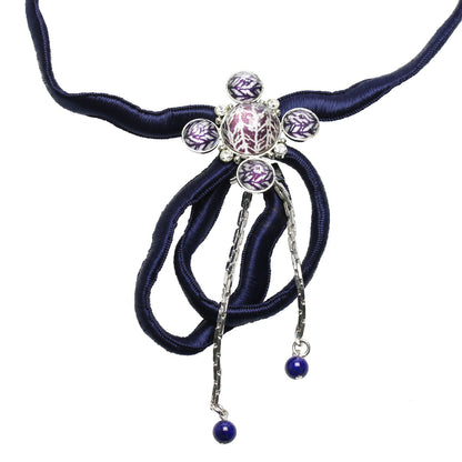 リボンチョーカー 紺色 銀 ラピスラズリ TAMARUSAN