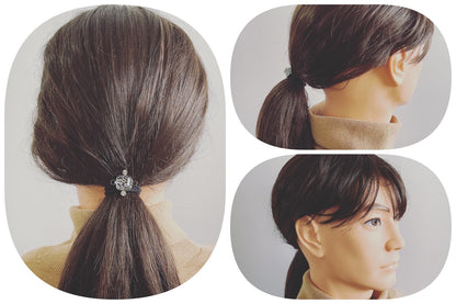 ヘアゴム シンプル 鱗柄 紺 銀 ラメ わけあり 高級ヘアゴム