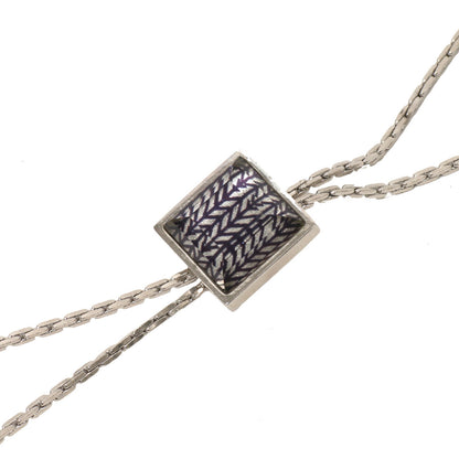 チェーンループタイ 紺 銀ラメ 四角 ヘリンボーン TAMARUSAN