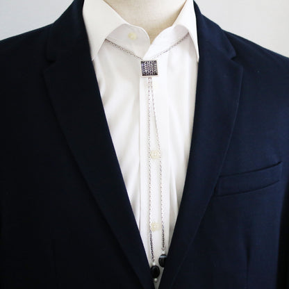 チェーンループタイ 紺 銀ラメ 四角 ヘリンボーン TAMARUSAN