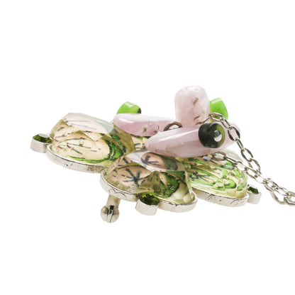 ブローチ 四つ葉 レモン ピンク 天然石 TAMARUSAN