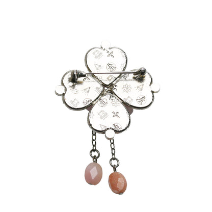 ブローチ 四つ葉 レモン ピンク 天然石 TAMARUSAN