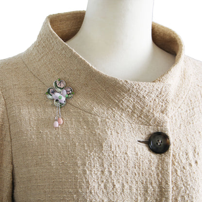 ブローチ 四つ葉 レモン ピンク 天然石 TAMARUSAN