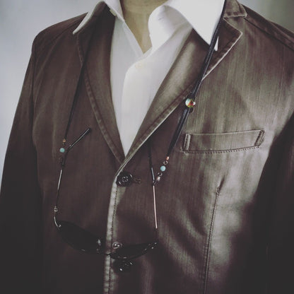 眼鏡コード 革紐 レモン 青 ユニセックス TAMARUSAN