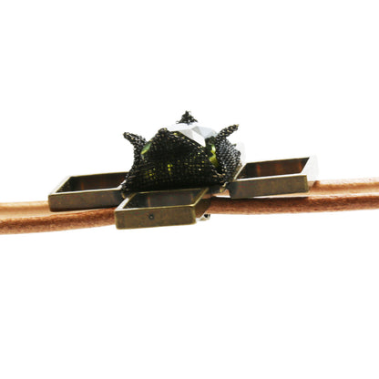 革紐ループタイ メッシュ 緑 クロス ネクタイ TAMARUSAN