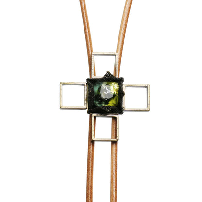 革紐ループタイ メッシュ 緑 クロス ネクタイ TAMARUSAN