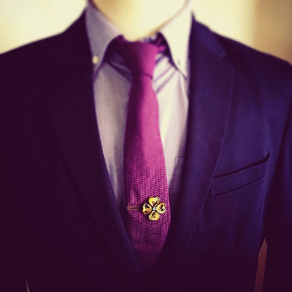 ネクタイピン ショール留め 花 緑 四つ葉 TAMARUSAN