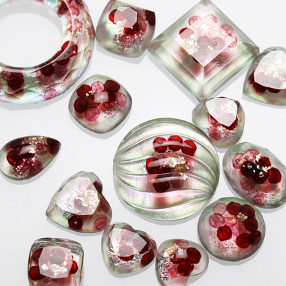 ピアス アシンメトリー ピンク 珊瑚 ハート アシンメトリーピアス