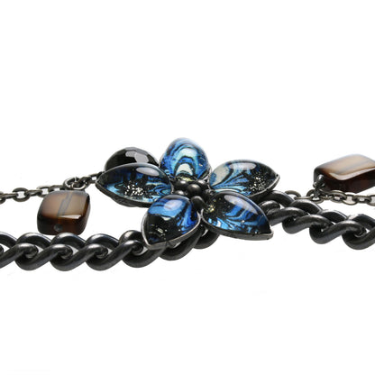ブレスレット 青 マーブル アゲート 花 ブレスレット