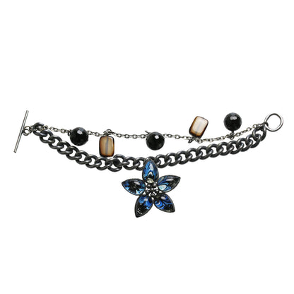 ブレスレット 青 マーブル アゲート 花 ブレスレット