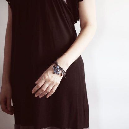 ブレスレット 青 マーブル アゲート 花 ブレスレット