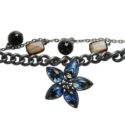 ブレスレット 青 マーブル アゲート 花 ブレスレット
