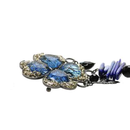 ブローチ 花 青 マーブル ラピスラズリ TAMARUSAN