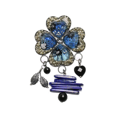 ブローチ 花 青 マーブル ラピスラズリ TAMARUSAN