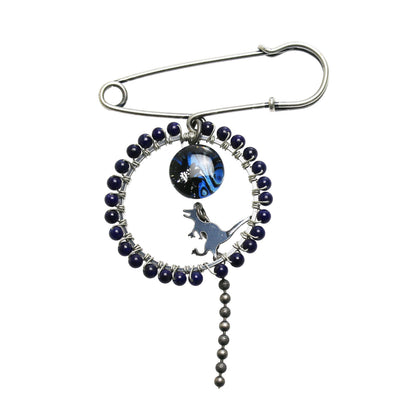 安全ピン ブローチ 恐竜 ラピスラズリ 青 TAMARUSAN