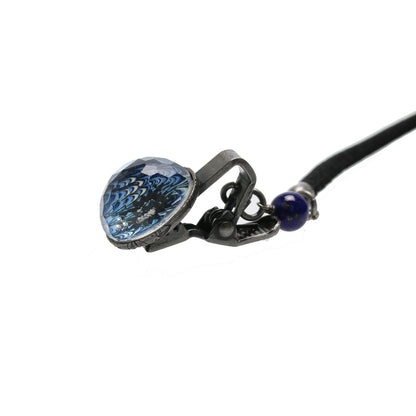 帽子留めクリップ 黒 リボン 青 帽子留め