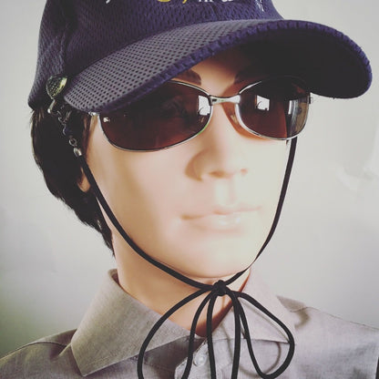 帽子留めクリップ 黒 リボン 青 帽子留め