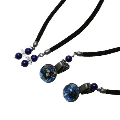 帽子留めクリップ 黒 リボン 青 帽子留め