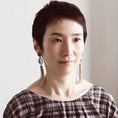 ロングイヤリング タッセル マーブル 緑 シトリン TAMARUSAN